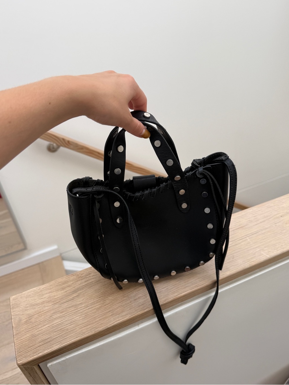 Black Studded Leather Mini Tote